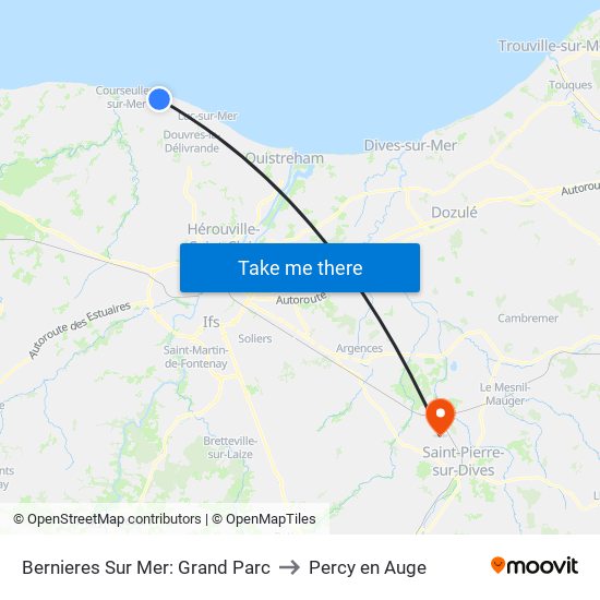 Bernieres Sur Mer: Grand Parc to Percy en Auge map