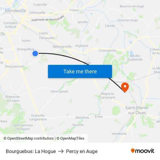 Bourguebus: La Hogue to Percy en Auge map