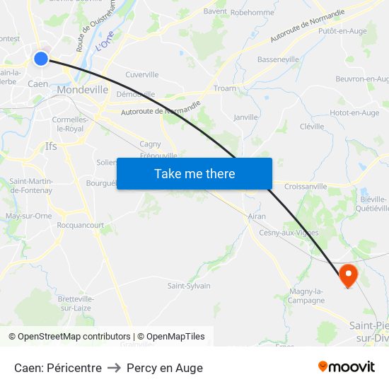 Caen: Péricentre to Percy en Auge map