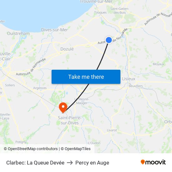 Clarbec: La Queue Devée to Percy en Auge map