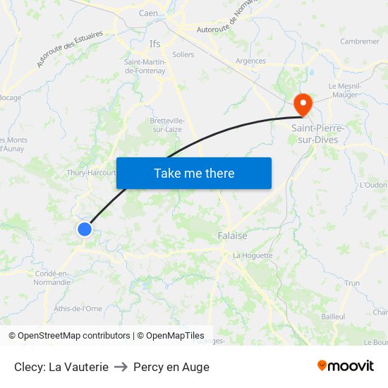 Clecy: La Vauterie to Percy en Auge map