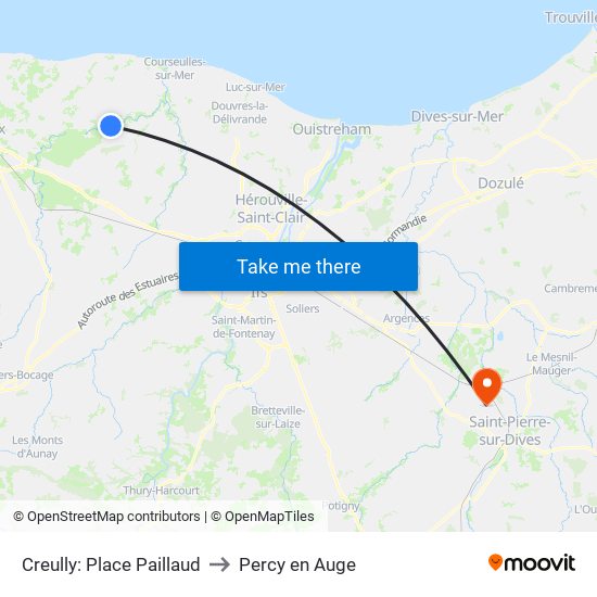 Creully: Place Paillaud to Percy en Auge map