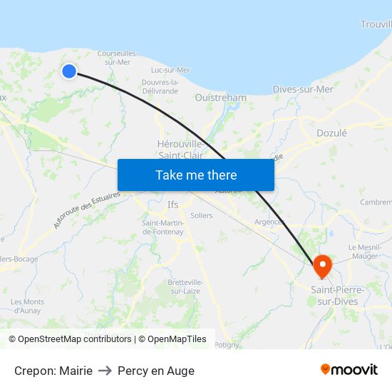 Crepon: Mairie to Percy en Auge map