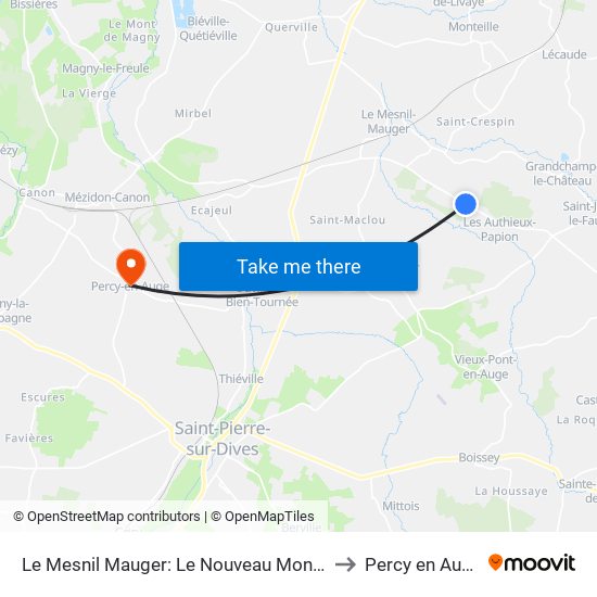 Le Mesnil Mauger: Le Nouveau Monde to Percy en Auge map