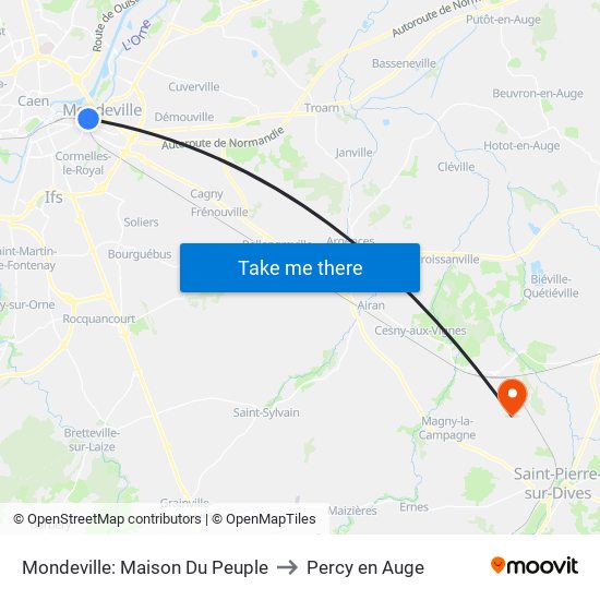 Mondeville: Maison Du Peuple to Percy en Auge map