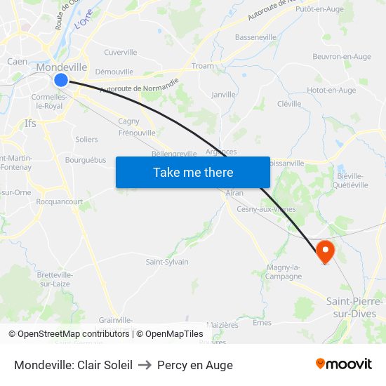 Mondeville: Clair Soleil to Percy en Auge map