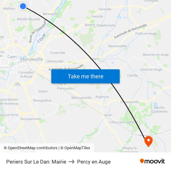 Periers Sur Le Dan: Mairie to Percy en Auge map