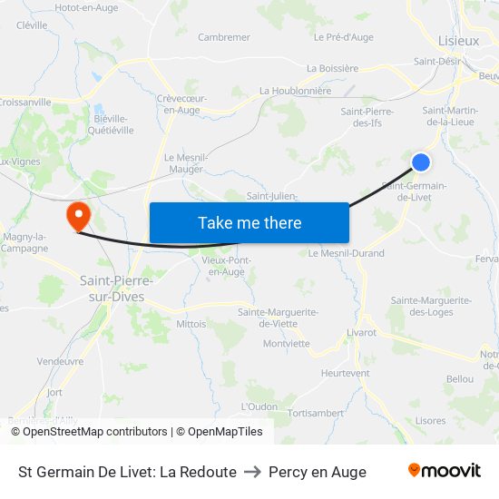 St Germain De Livet: La Redoute to Percy en Auge map