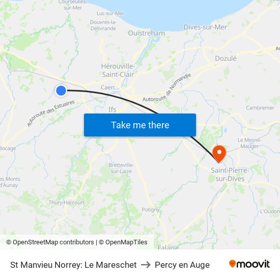 St Manvieu Norrey: Le Mareschet to Percy en Auge map