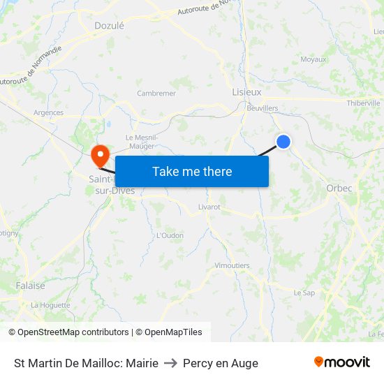 St Martin De Mailloc: Mairie to Percy en Auge map