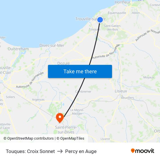 Touques: Croix Sonnet to Percy en Auge map