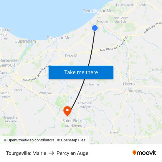 Tourgeville: Mairie to Percy en Auge map