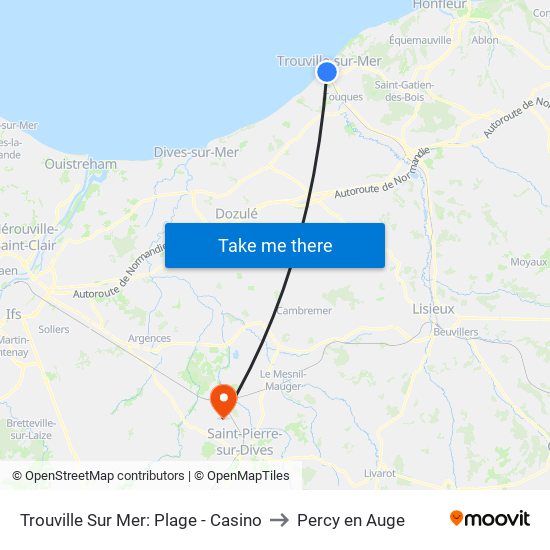 Trouville Sur Mer: Plage - Casino to Percy en Auge map