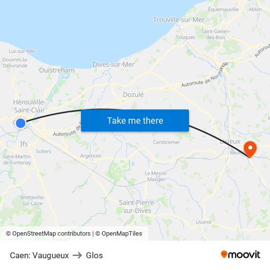 Caen: Vaugueux to Glos map