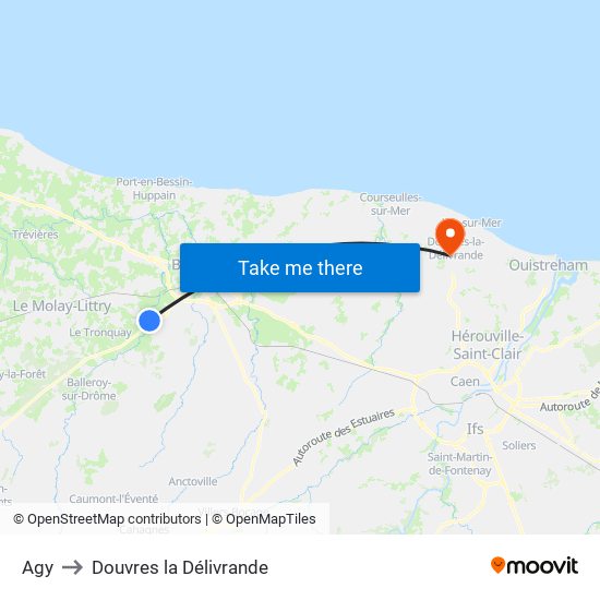 Agy to Douvres la Délivrande map