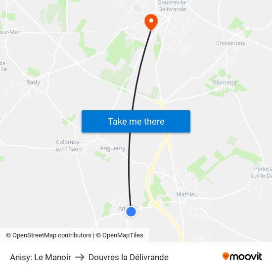 Anisy: Le Manoir to Douvres la Délivrande map