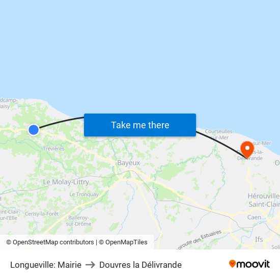 Longueville: Mairie to Douvres la Délivrande map