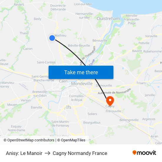 Anisy: Le Manoir to Cagny Normandy France map