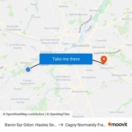 Baron Sur Odon: Hautes Sentes to Cagny Normandy France map