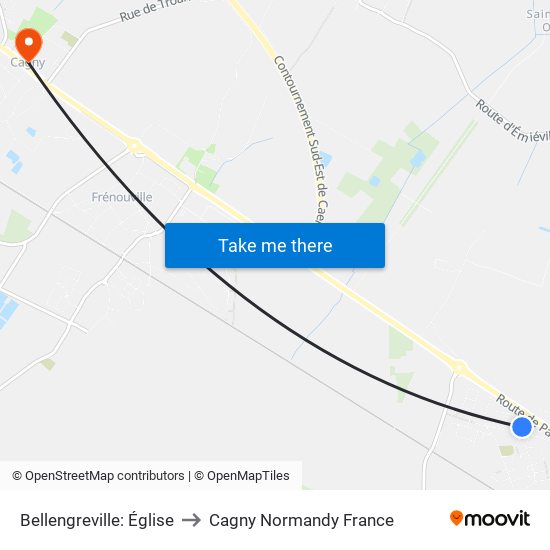 Bellengreville: Église to Cagny Normandy France map