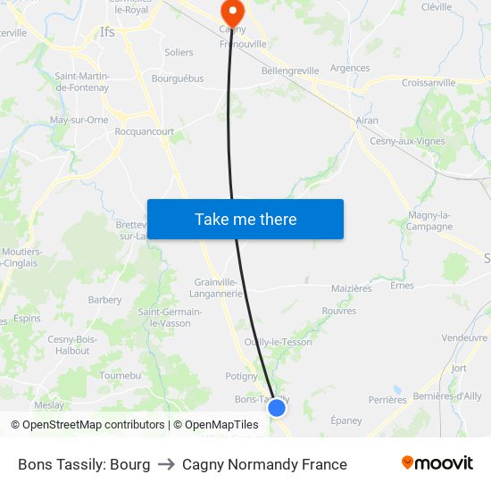 Bons Tassily: Bourg to Cagny Normandy France map