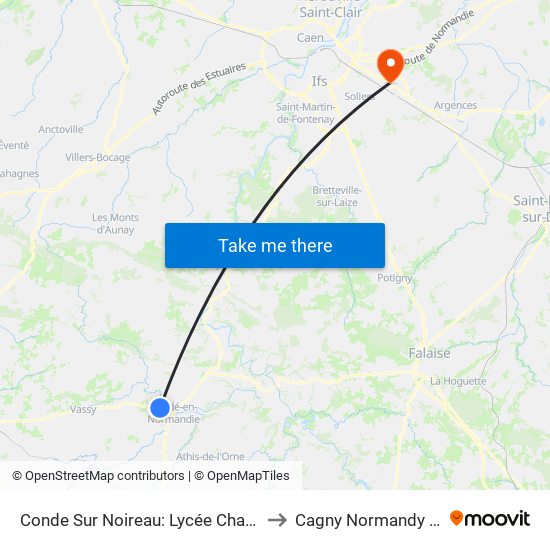 Conde Sur Noireau: Lycée Charles Tellier to Cagny Normandy France map