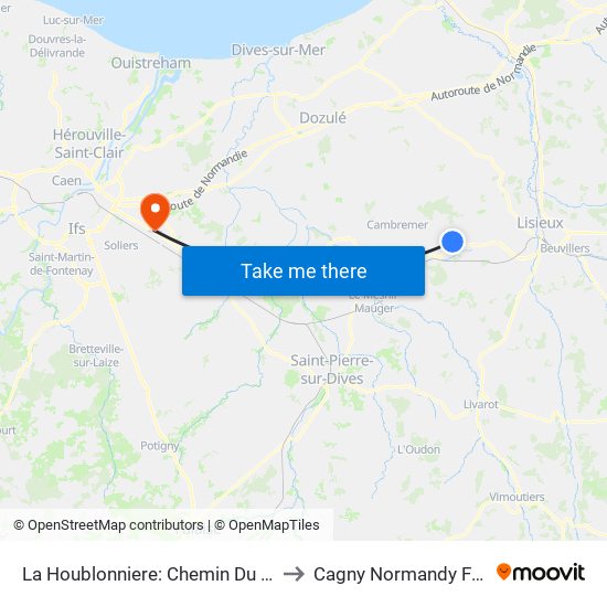 La Houblonniere: Chemin Du Moulin to Cagny Normandy France map