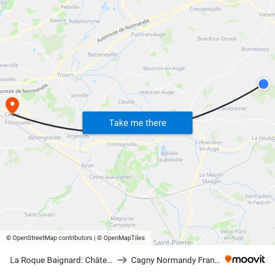 La Roque Baignard: Château to Cagny Normandy France map