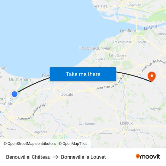 Benouville: Château to Bonneville la Louvet map
