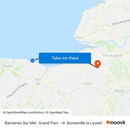 Bernieres Sur Mer: Grand Parc to Bonneville la Louvet map