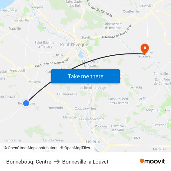 Bonnebosq: Centre to Bonneville la Louvet map