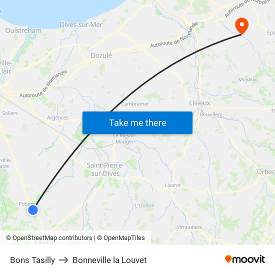 Bons Tasilly to Bonneville la Louvet map