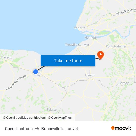 Caen: Lanfranc to Bonneville la Louvet map