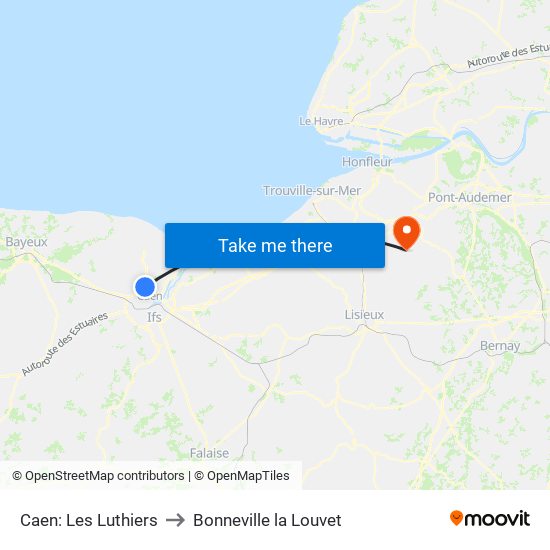 Caen: Les Luthiers to Bonneville la Louvet map