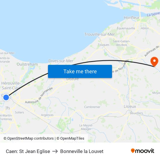 Caen: St Jean Eglise to Bonneville la Louvet map