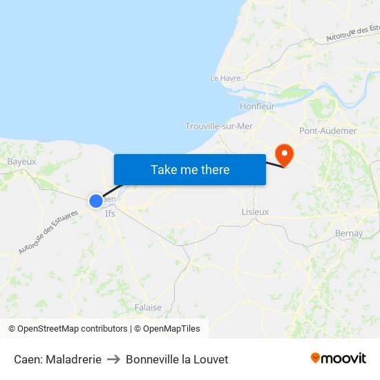 Caen: Maladrerie to Bonneville la Louvet map