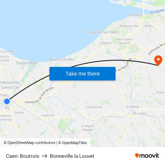 Caen: Boutrois to Bonneville la Louvet map