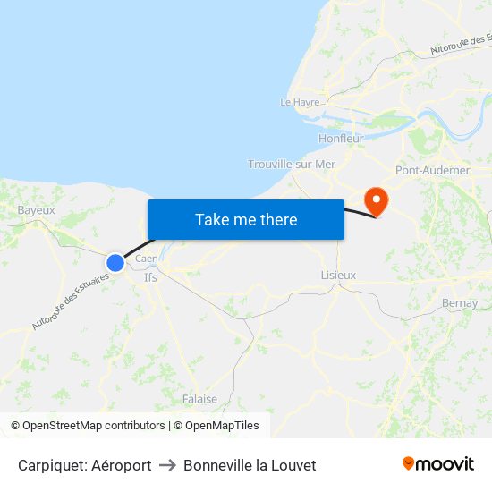 Carpiquet: Aéroport to Bonneville la Louvet map