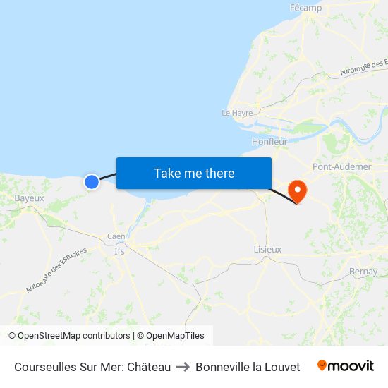 Courseulles Sur Mer: Château to Bonneville la Louvet map