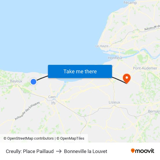 Creully: Place Paillaud to Bonneville la Louvet map