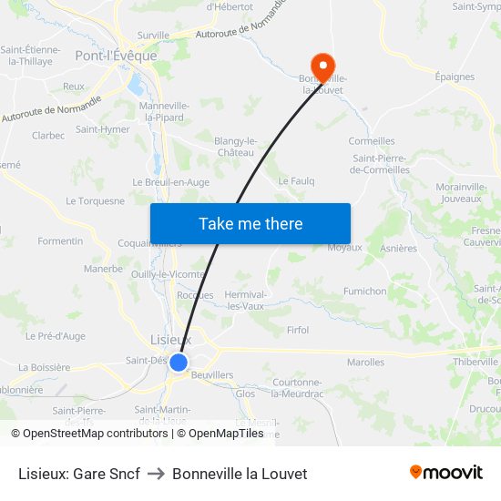Lisieux: Gare Sncf to Bonneville la Louvet map