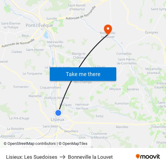 Lisieux: Les Suedoises to Bonneville la Louvet map
