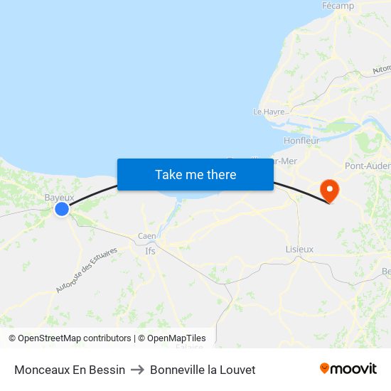 Monceaux En Bessin to Bonneville la Louvet map