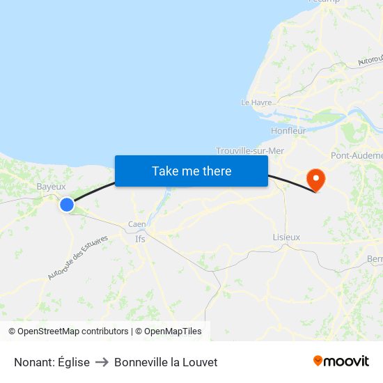 Nonant: Église to Bonneville la Louvet map