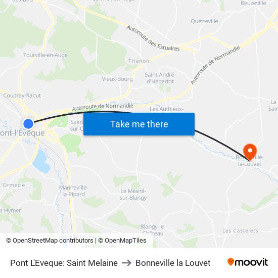 Pont L'Eveque: Saint Melaine to Bonneville la Louvet map