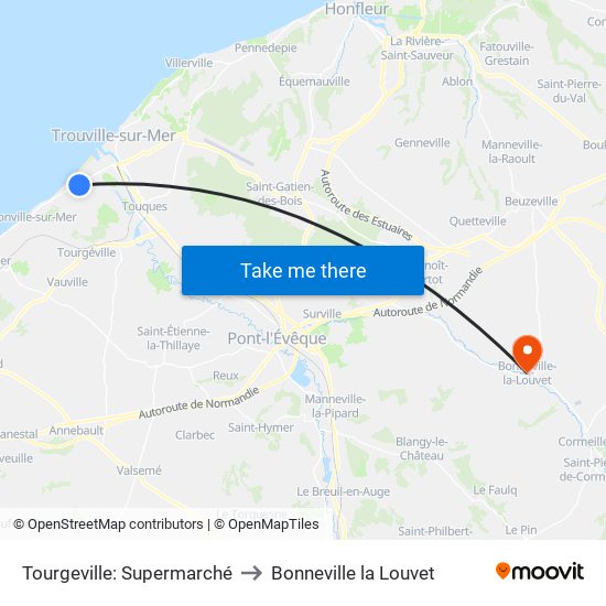 Tourgeville: Supermarché to Bonneville la Louvet map