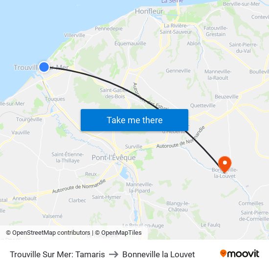 Trouville Sur Mer: Tamaris to Bonneville la Louvet map