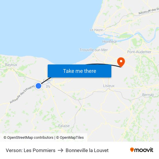 Verson: Les Pommiers to Bonneville la Louvet map