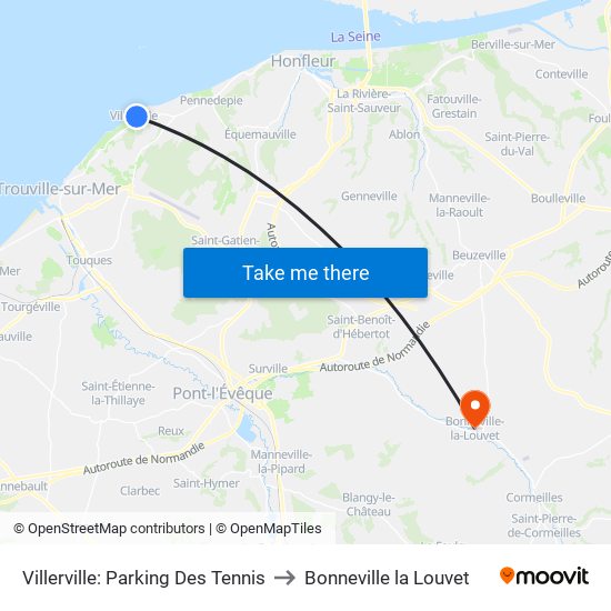 Villerville: Parking Des Tennis to Bonneville la Louvet map