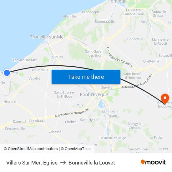 Villers Sur Mer: Église to Bonneville la Louvet map